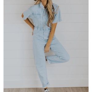 Free People Marci Coverall - Light Blue Denim